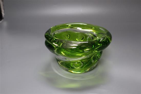A Scandinavian lime green glass free form bowl, 14cm